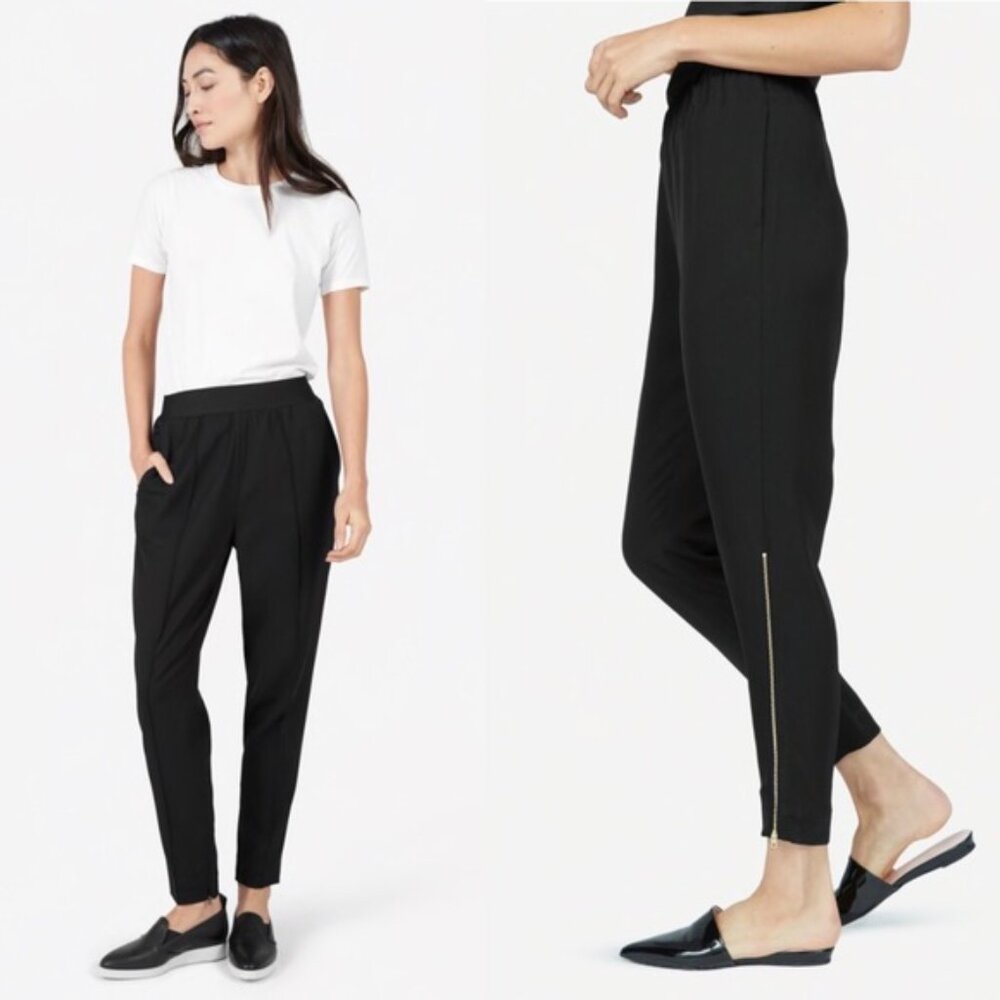 Everlane Japanese GoWeave black ankle zipper track pant EUC size 10